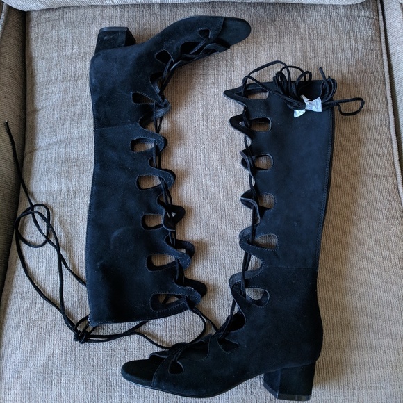 Jeffrey Campbell Shoes - Jeffrey Campbell Lace Up Open Toe Suede Boots